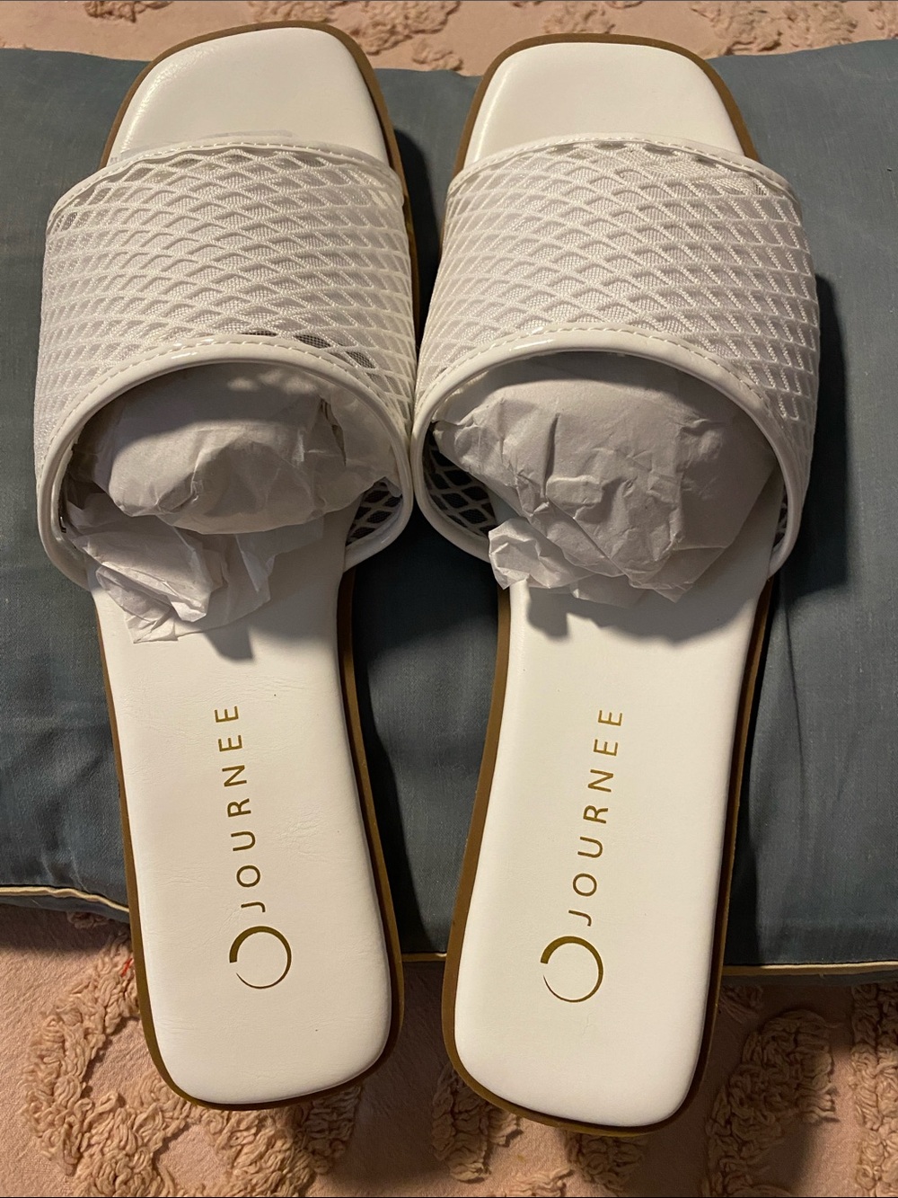 Journee Collection White Textured Slide Sandals